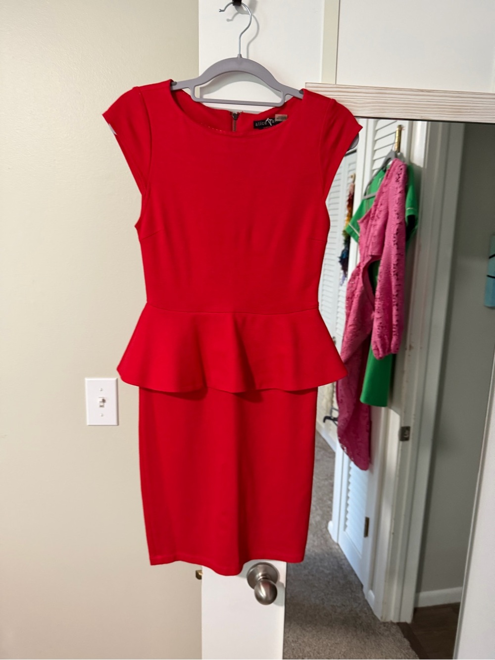 Alice + Olivia Red Peplum Midi Dress
